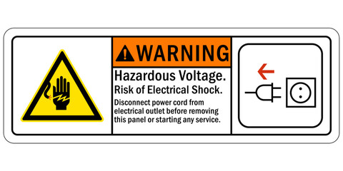 Electrical hazard warning sign and labels hazardous voltage risk of electrical shock