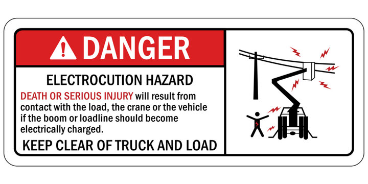 Electrical hazard warning sign and labels electrocution hazard keep clear of truck and load