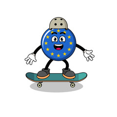 europe flag mascot playing a skateboard