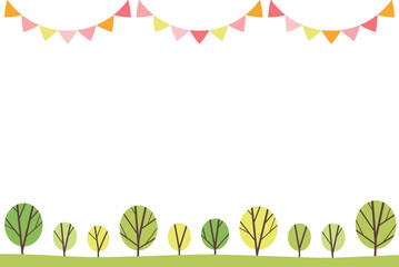 背景イラスト_並木道_白背景