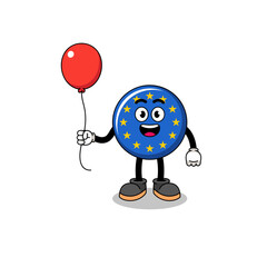 Cartoon of europe flag holding a balloon
