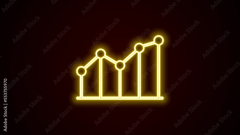 Sticker Glowing neon line Pie chart infographic icon isolated on black background. Diagram chart sign. 4K Video motion graphic animation