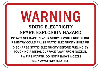 Electrical utility sign and labels static electricity warning spark explosion hazard