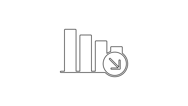 Black line Financial growth decrease icon isolated on white background. Increasing revenue. 4K Video motion graphic animation