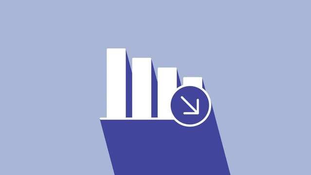White Financial growth decrease icon isolated on purple background. Increasing revenue. 4K Video motion graphic animation
