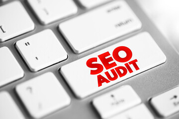 Seo Audit - process of analyzing how well your web presence relates to best practices, text concept...