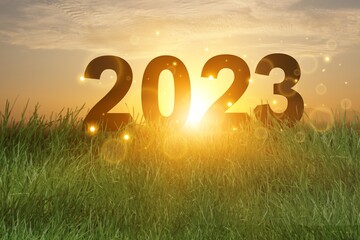 new year concept, 2023 numbers at nature background