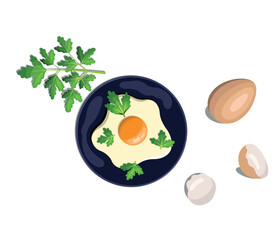 Fried egg on a plate. Vector illustration