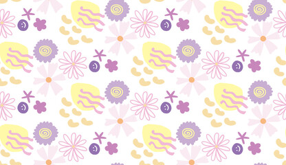Seamless pattern with creative decorative flowers modern minimal colorful style. Using for print on the wall, pillows, decoration kids interior, baby wear and shirt