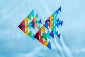 rainbow-colored suncatcher fish under water against the background of waves