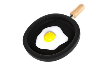 fried egg in a frying pan stylized 3DCG illustration isolated on transparent background