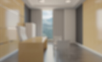 Elegant office interior. Mixed media. 3D rendering.. Abstract blur phototography.