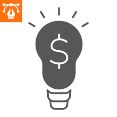 Business idea solid icon, glyph style icon for web site or mobile app, dollar sing and bubl , lightbulb vector icon, simple vector illustration, vector graphics with editable strokes.