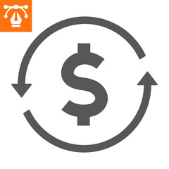 Return on investment solid icon, glyph style icon for web site or mobile app, business andmoney, cashback vector icon, simple vector illustration, vector graphics with editable strokes.