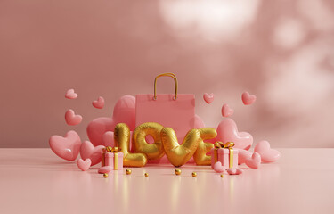 Valentine's Day's Love display podium for mock up and product brand presentation. 3d render