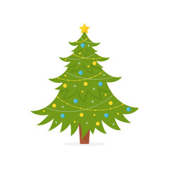Christmas tree isolated on white background. Vector illustration.