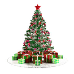 Blue christmas tree and gift boxes on transparent background. 3d rendering