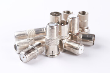 Cable lug for connecting electric wires, Terminal block isolated on white background