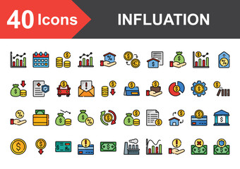 Inflation icon set with filled outline style