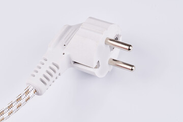 Electric European white plug for socket isolated on white background