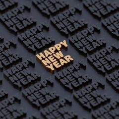 Happy New Year 2023 Black Gold 3D Rendering