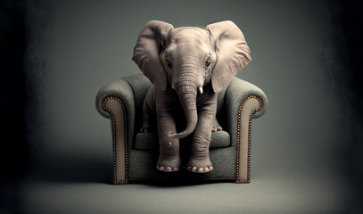 An Elephant Sitting Still on a sofa, generative ai