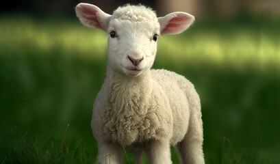 Naklejka na ściany i meble Sheep in a green field, generative ai