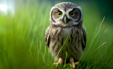 Great horned owl in autumn, generative ai