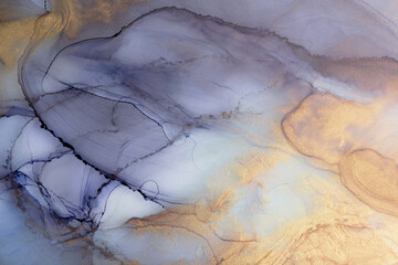 Naklejka premium Alcohol ink abstract background. Blue golden luxury acrylic paint in water. Texture of marble. Print pattern