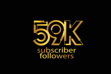 59K, 59.000 subscribers or followers blocks style with gold color on black background for social media and internet-vector