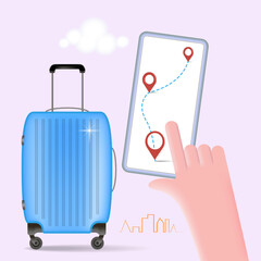 Obraz premium Location-based aircraft, an online travel and tourism planning concept. 3D illustration.