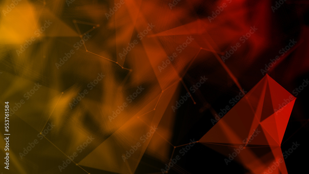 Poster abstract plexus red and orange geometry background. digital technology network connection concept. 3