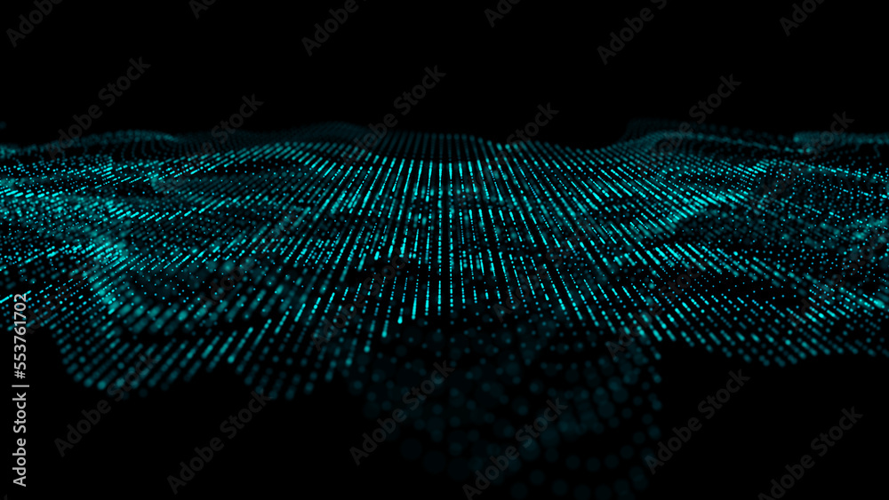 Poster Wave of dots and weave lines. Abstract background. Network connection structure. 3d rendering.