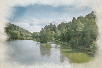 Digital watercolor painting of Cannock Chase, AONB in Staffordshire.