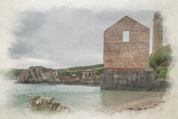 Porth Wen brickworks digital watercolor painting.