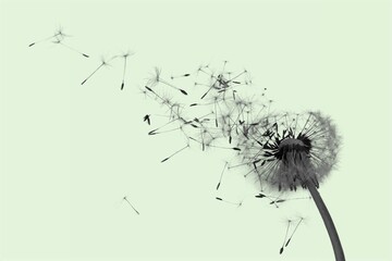 Fluffy dandelion flower and flying seeds