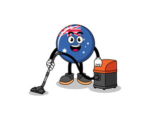 Character mascot of australia flag holding vacuum cleaner