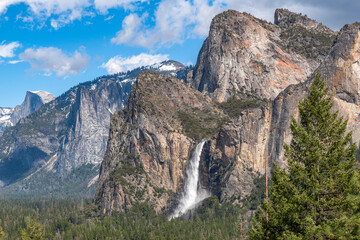 Beautiful view of the Bridal veil Fall of Yosemite Valley