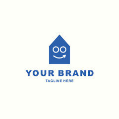 a simple logo combining the shape of a house and a funny face