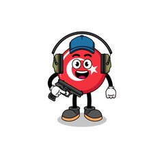 Character mascot of turkey flag doing shooting range