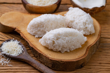 Cocada, traditional latin american coconut candy with grated coconut