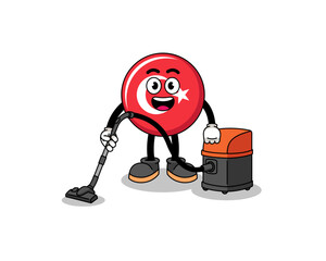 Character mascot of turkey flag holding vacuum cleaner