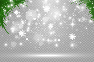 Fototapeta na wymiar Snowfall. A lot of snow on a transparent background. Christmas winter background. Snowflakes falling from the sky.
