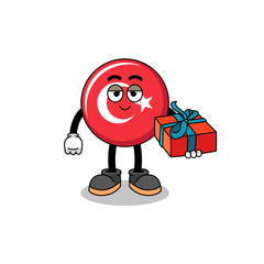 turkey flag mascot illustration giving a gift