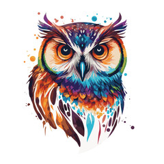 Colorful wise owl portrait, wpap, pop art style. Printable design for wall art, t-shirts, mugs, cases, etc.