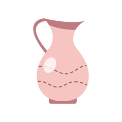 Pink jug vector illustration. Jug for drinks isolated on white background. Kitchen utensils concept