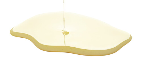 Vegetable oil pouring to puddle on white background