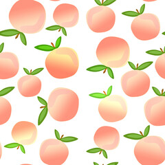 Obraz premium illustrazione seamless con gruppo di frutti di pesca rosa e foglie su sfondo trasparente