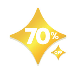 70% off. Golden star special offer tag. Vector illustration price discount. Campaign for retail, store