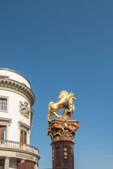 Fototapeta na wymiar parliament of Hesse in Wiesbaden with golden lion as symbol for Hesse, Germany